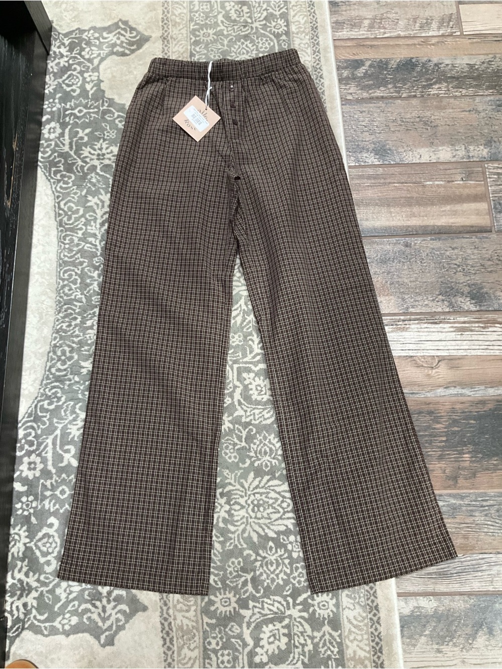 Women's Brown Check Wide-Leg Trousers Small